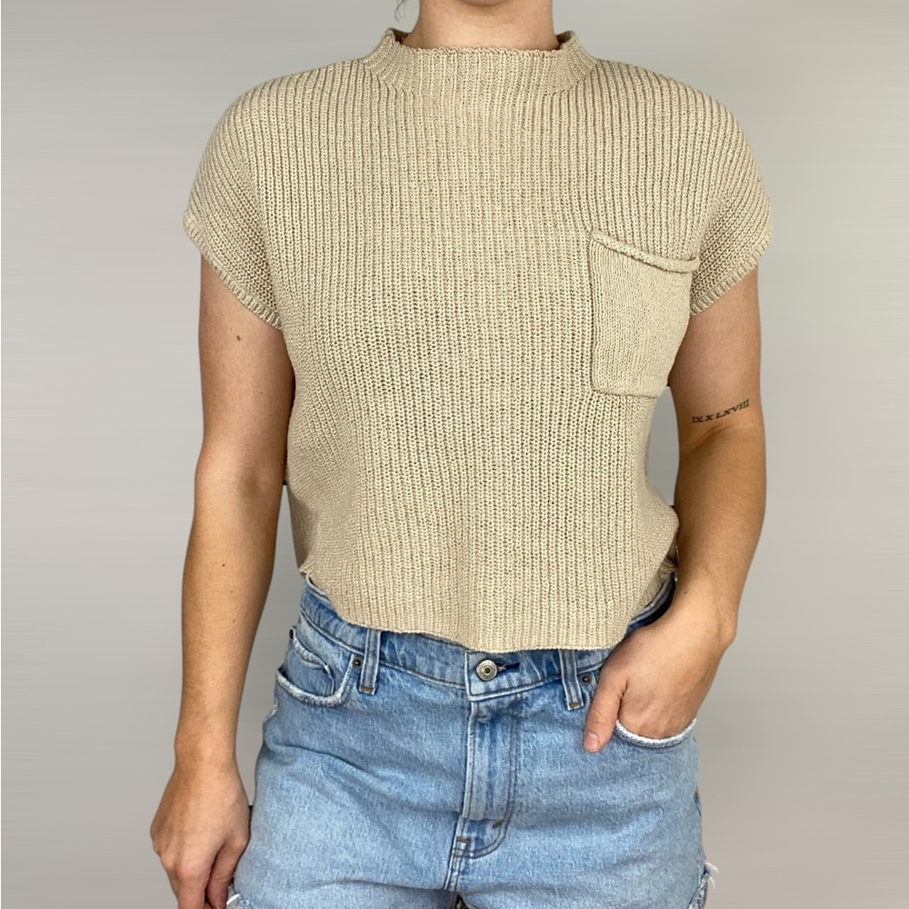 FREE PEOPLE BEACH FP Freya Knit Top Casual Breathable Short Sleeve Long Vrop